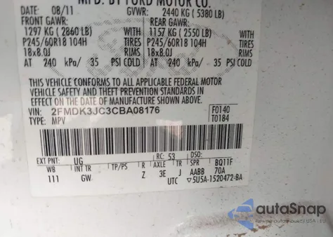 2012 Ford Edge Sel from USA, damaged, VIN 2FMDK3JC3CBA08176